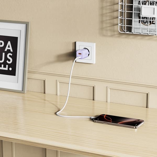 Tech-Protect Vægoplader USB-A Til USB-C 33W - Baby Lilla Svart