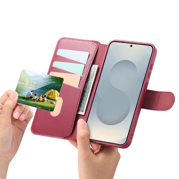 CASENEO Samsung Galaxy S25 Plånboksfodral RFID-Skydd Konstläder - Röd