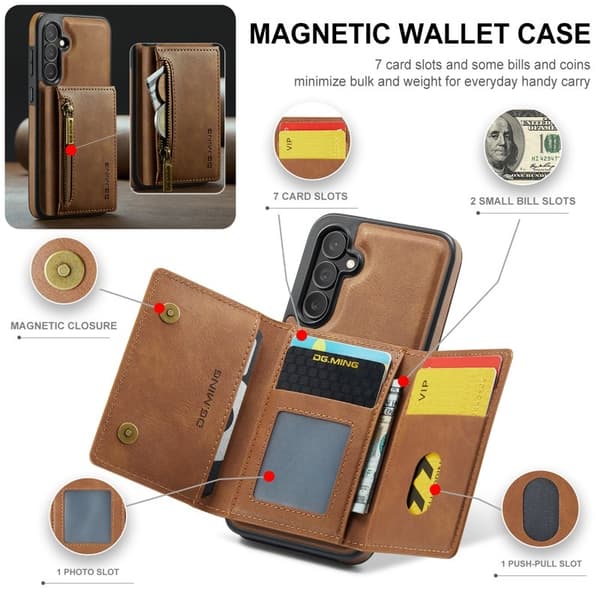 DG.MING Samsung Galaxy S23 FE Konstläder Plånboksfodral Magnetisk Brun