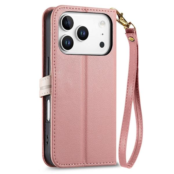iPhone 17 Pro Plånboksfodral Leaf Magnetiskt Spänne Konstläder Roséguld