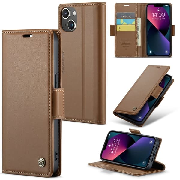 CASEME Plånboksfodral Konstläder för iPhone 15 RFID-Skydd - Brun