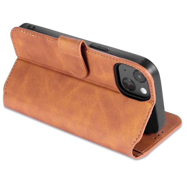 DG.MING iPhone 14 Plus Plånboksfodral Retro Stil Konstläder Brun