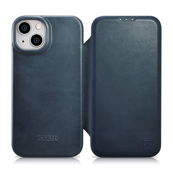 iCarer iPhone 14 Plånboksfodral Magsafe Läder - Blå