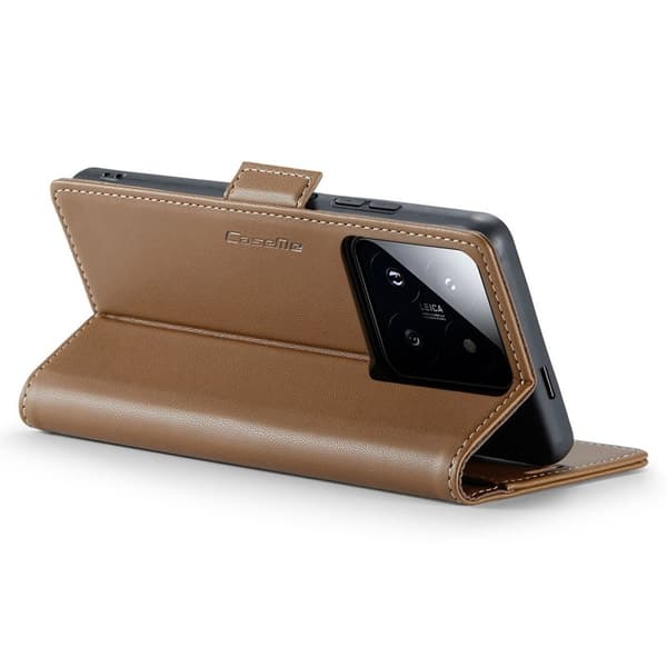 CASEME Xiaomi 14 Pro Plånboksfodral Konstläder RFID-Skydd 3 Kort Brun