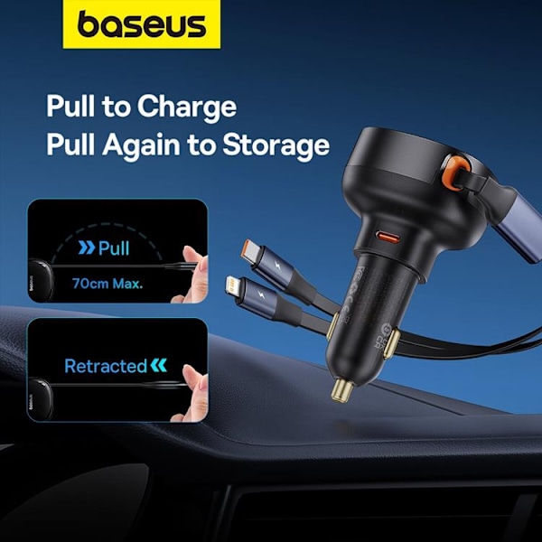 Baseus Enjoyment USB-C Billaddare med USB-C/Lightning 60W kabel - Svart Svart