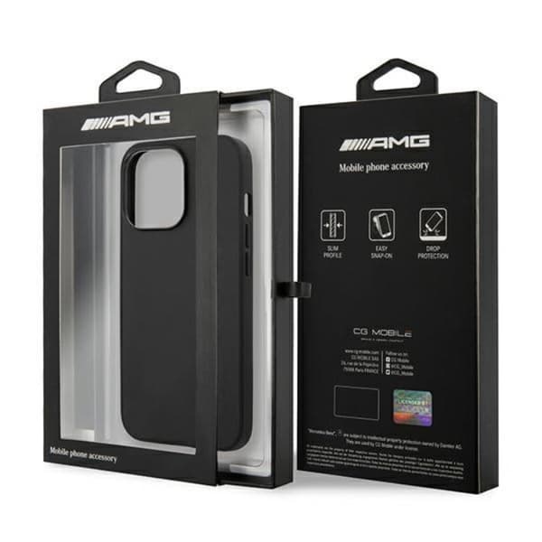 AMG iPhone 14 Pro Max -nahkakotelo, kuumaprägätty - Musta Black