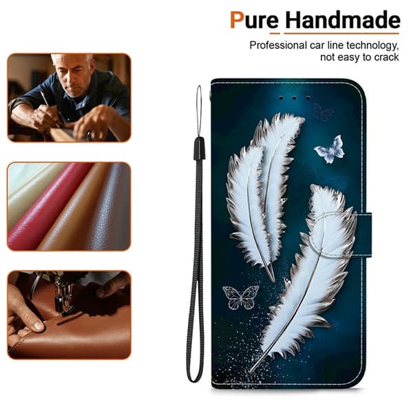 Sony Xperia 1 VII Konstläder Plånboksfodral med Lanyard Printing - Vit Feather Vit