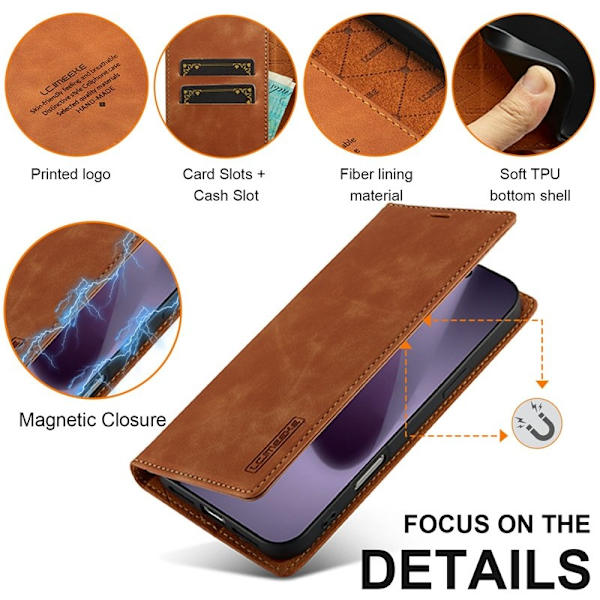 LC.IMEEKE iPhone 17 Pro Plånboksfodral Konstläder- Brun