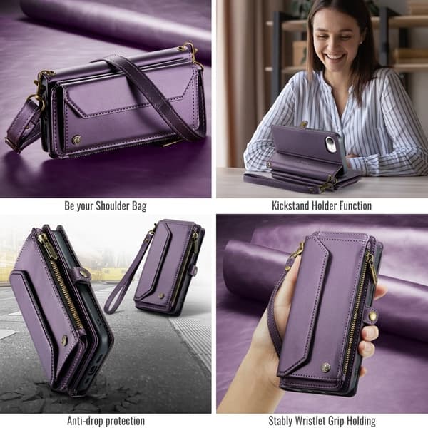 CASEME Plånboksfodral Konstläder för iPhone 16e med kortfack - Lila