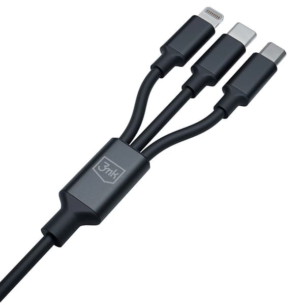 3mk 3in1 USB-A till USB-C Lightning microUSB kabel 1.5m Svart