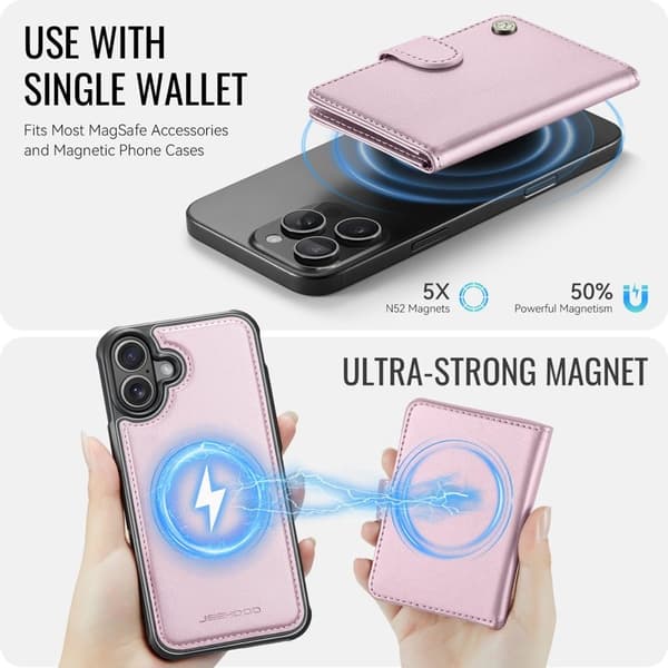JEEHOOD J09 Mobilskal till iPhone 16 Plus med RFID Skydd - Rosa
