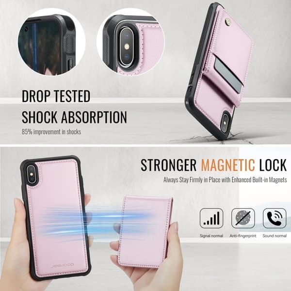 JEEHOOD J06 Mobilskal till iPhone XS Max Läder MagSafe RFID Skydd Rosa