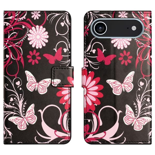 iPhone Air Konstläder Plånboksfodral Pattern Print - Svart Fjäril Svart