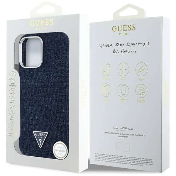 Guess Telefontaske til iPhone 16 Pro Max MagSafe Denim Trekant - Blå Blå