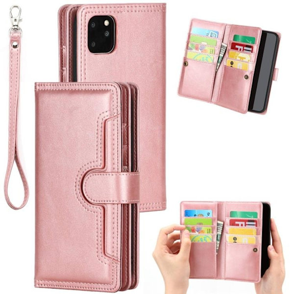iPhone 14 Plus Plånboksfodral Äkta Läder Flip - Rosa Guld Roséguld