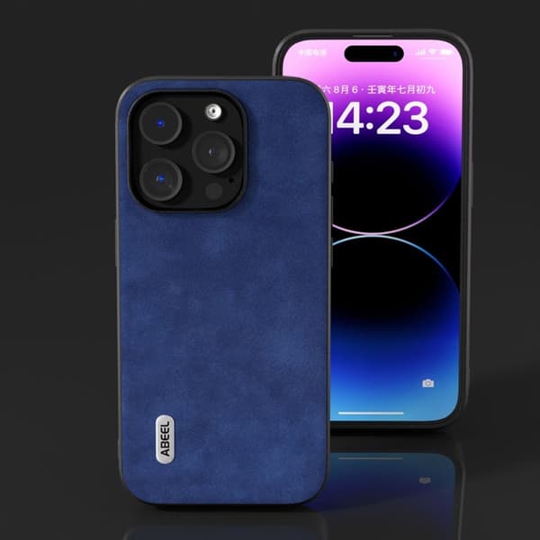ABEEL Mobilskal till iPhone 15 Pro Texturerad PU Läder Blå