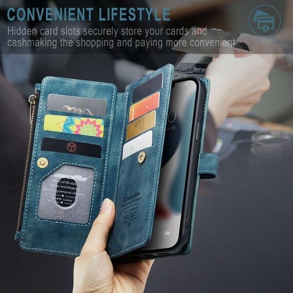 CASEME Konstläder Plånboksfodral för iPhone 12 Pro Max med Rem - Blå