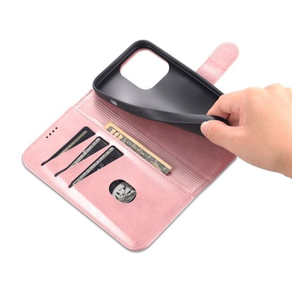 AZNS iPhone 16 Pro Plånboksfodral Shockproof Konstläder- Roséguld
