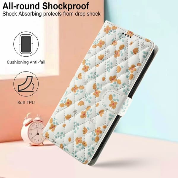 Samsung Galaxy S26 Plus Plånboksfodral Rhombic Blommönster Konstläder - A3