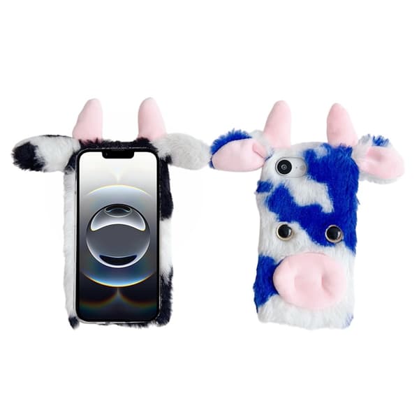 Mobilskal till iPhone 16e Fluffy Cute Cow Plush TPU - Rosa Rosa