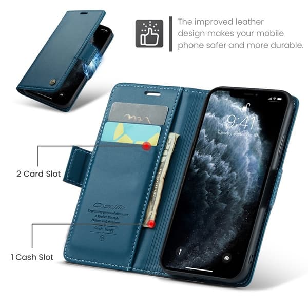 CASEME Series Ställbart Plånboksfodral Konstläder iPhone 11 Pro Blå