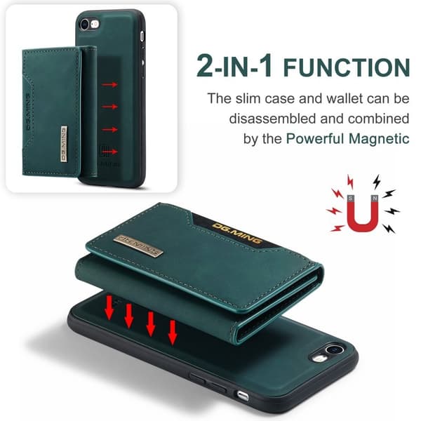 DG.MING Magnetisk Konstläder Plånboksfodral i Grön för iPhone 7/8/SE
