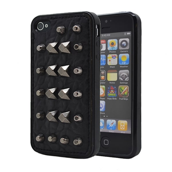 Studded leather pattern FlexiSkal till Apple iPhone 4S/4 (Point Mountains) Svart