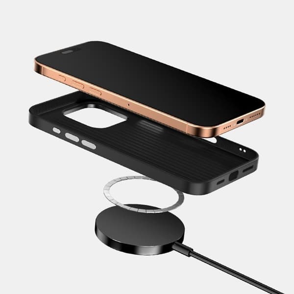 ABEEL Mobilskal till iPhone 14 MagSafe Kolfiber Svart/Silver