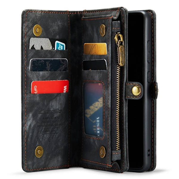 CASEME Multi-function Wallet TPU + KonstLäder Mobilskal - Svart