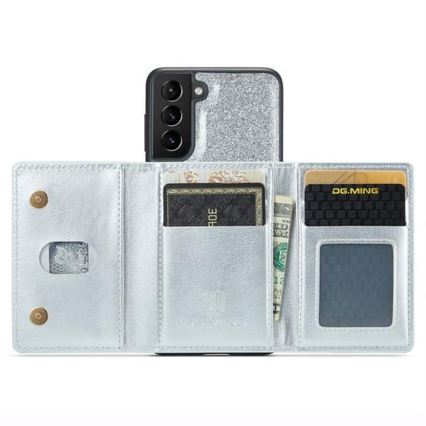 DG.MING M3 Series Samsung Galaxy S24 Konstläder Plånboksfodral Silver