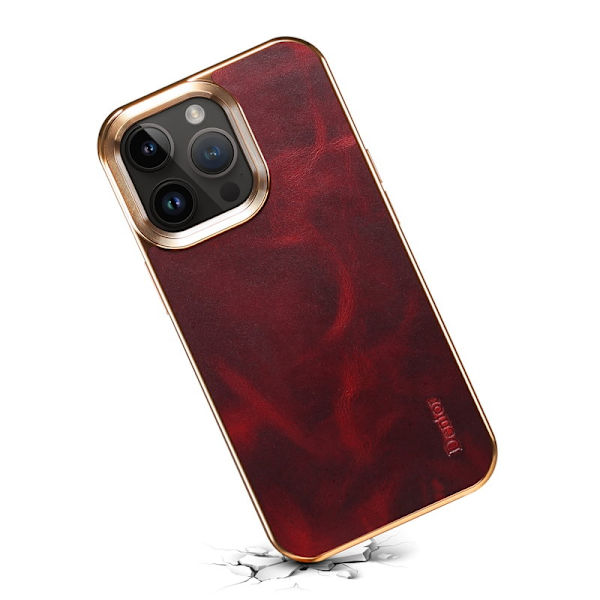 DENIOR Mobilskal till iPhone 16 Pro Äkta Läder Waxy Textur Röd
