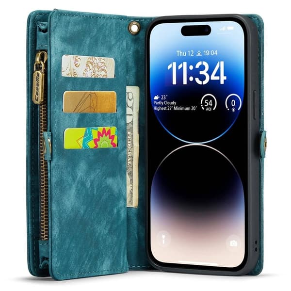 CASEME 008 Series iPhone 14 Pro Plånboksfodral Konstläder Blå
