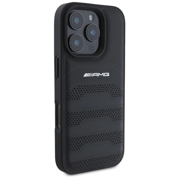 Mercedes telefontaske til iPhone 16 Pro Max AMG læderprægede linjer Black