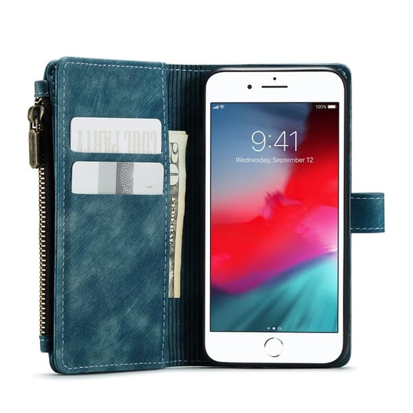 CASEME Konstläder Plånboksfodral för iPhone SE/8/7/6 med rem - Grön
