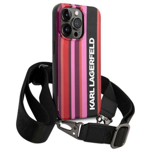 Karl Lagerfeld iPhone 14 Pro Skal med halsband Stripes Strap - R