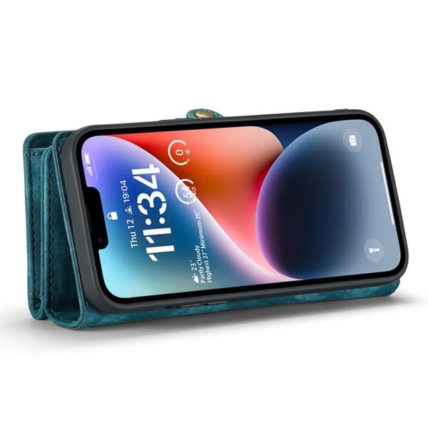 CASEME 008 iPhone 14 Plånboksfodral Konstläder Blå med Fickor