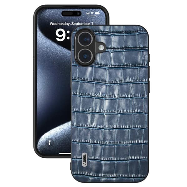 ABEEL Mobilskal till iPhone 16 Plus Äkta Läder + PC + TPU Stöttålig Blå
