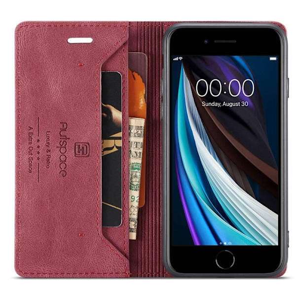 AUTSPACE A01 iPhone 6/7/8/SE (2020) Plånboksfodral Konstläder - Röd