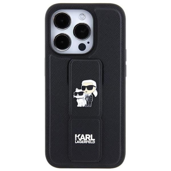 KARL LAGERFELD iPhone 13 Pro/13 Mobilskal Gripstand Saffiano Pins Svart