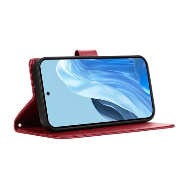 Samsung Galaxy S26 Plus Plånboksfodral Imprint Konstläder Med Handrem - Röd
