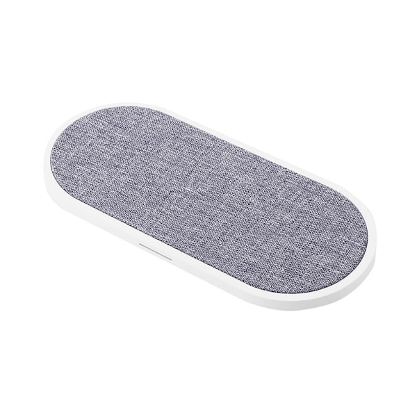 GEAR Trådlös Dual QI Laddare USB-C Ansl. 2x10W Vit med Grå Textil grå