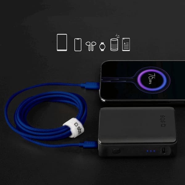 SBS USB-C - USB-C-kaapeli 1,5 m 60 W punottu - sininen Blå