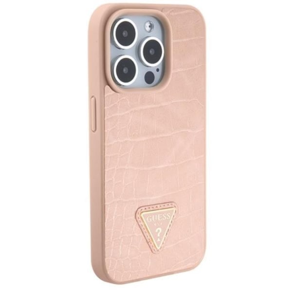 Guess iPhone 15 -puhelimen kuori Croco Triangle Metal Logo - Pinkki