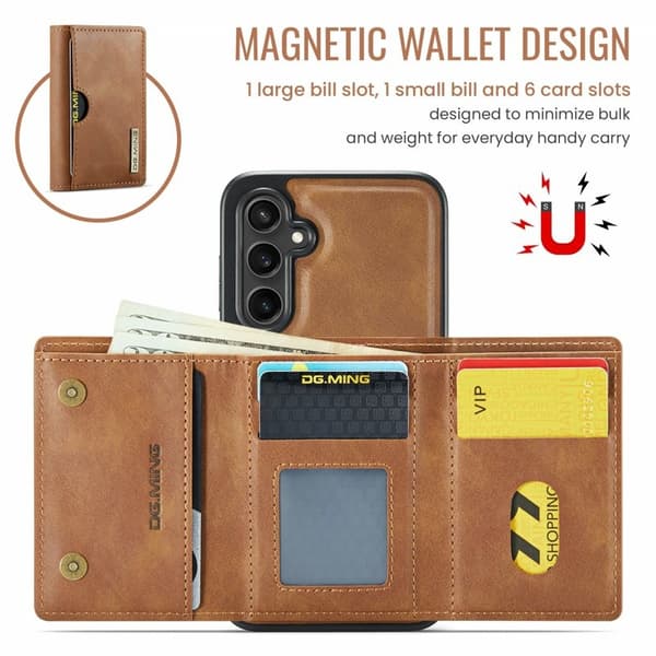 DG.MING M6 Series Samsung Galaxy S25 FE Konstläder Plånboksfodral Magnetisk Brun