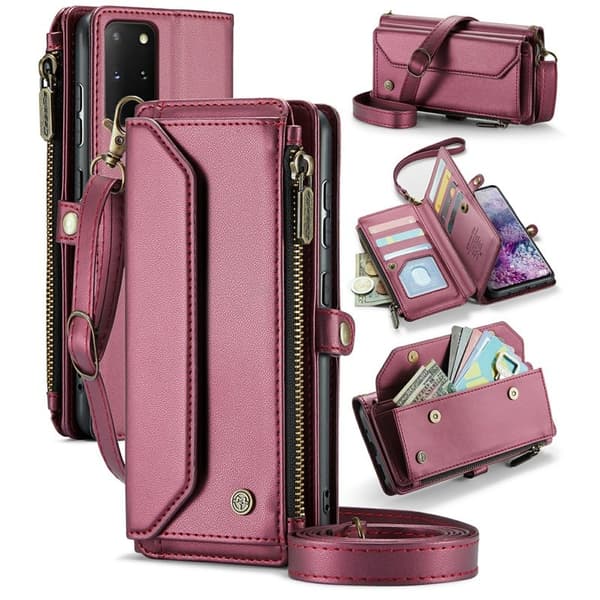 CASEME Plånboksfodral Konstläder för Samsung Galaxy S20 Plus - Vinröd