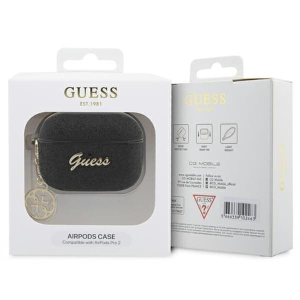 Guess Airpods Pro 2 Skal Glitter Flake 4G Charm - Sort Black