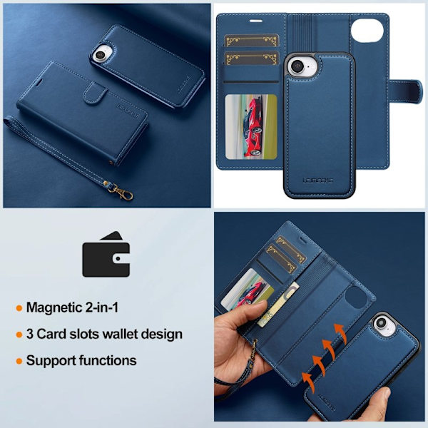 LC.IMEEKE L2 Series iPhone 16e Plånboksfodral Konstläder - Blå