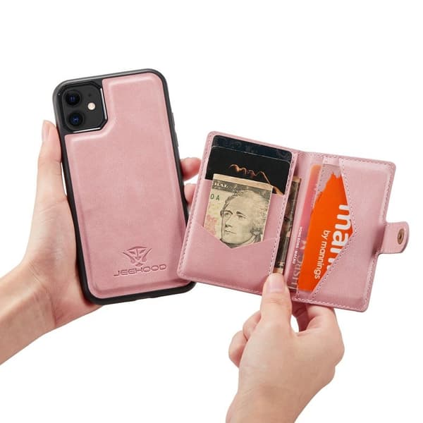 JEEHOOD Detachable Konstläder Plånboksfodral iPhone 11 6.1 tum Roséguld