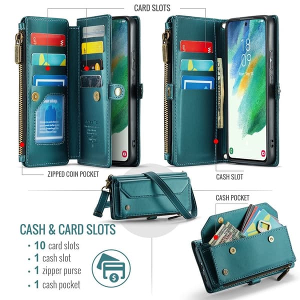 CASEME Plånboksfodral Konstläder för Samsung Galaxy S21 FE 5G - Grön