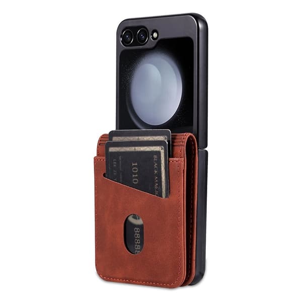 AZNS Samsung Galaxy Z Flip5 Plånboksfodral Konstläder - Brun